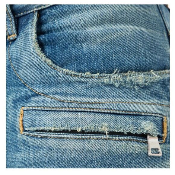Balmain‎ Zipper Pocket Distressed Skinny Jeans Faded Blue 36 NWT - Picture 6 of 13